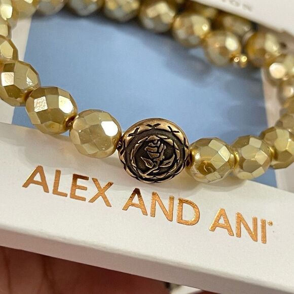Disney Alex & Ani Beauty and The Beast Gold Pearl Wrap Bracelet - Picture 5 of 10